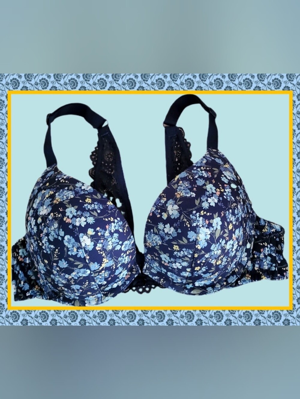 LIKE NEW Cacique Boost Plunge Convertible pushup bra Navy Blue Floral 42B